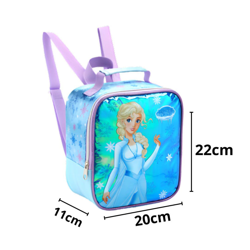 Kit Mochila de Costas Infantil Princesa do Gelo Frozen Mala Bolsa Lancheira Térmica Estojo com Dois Compartimentos Escolar Seanite