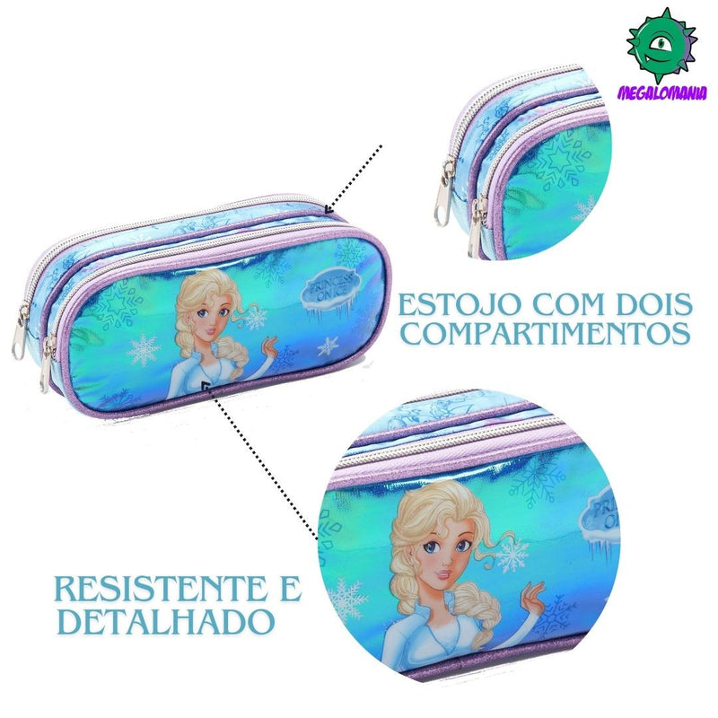 Kit Mochila de Costas Infantil Princesa do Gelo Frozen Mala Bolsa Lancheira Térmica Estojo com Dois Compartimentos Escolar Seanite