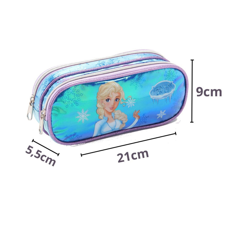 Kit Lancheira Infantil Térmica Princesa do Gelo Frozen Estojo com Dois Compartimentos Feminino Meninas Seanite