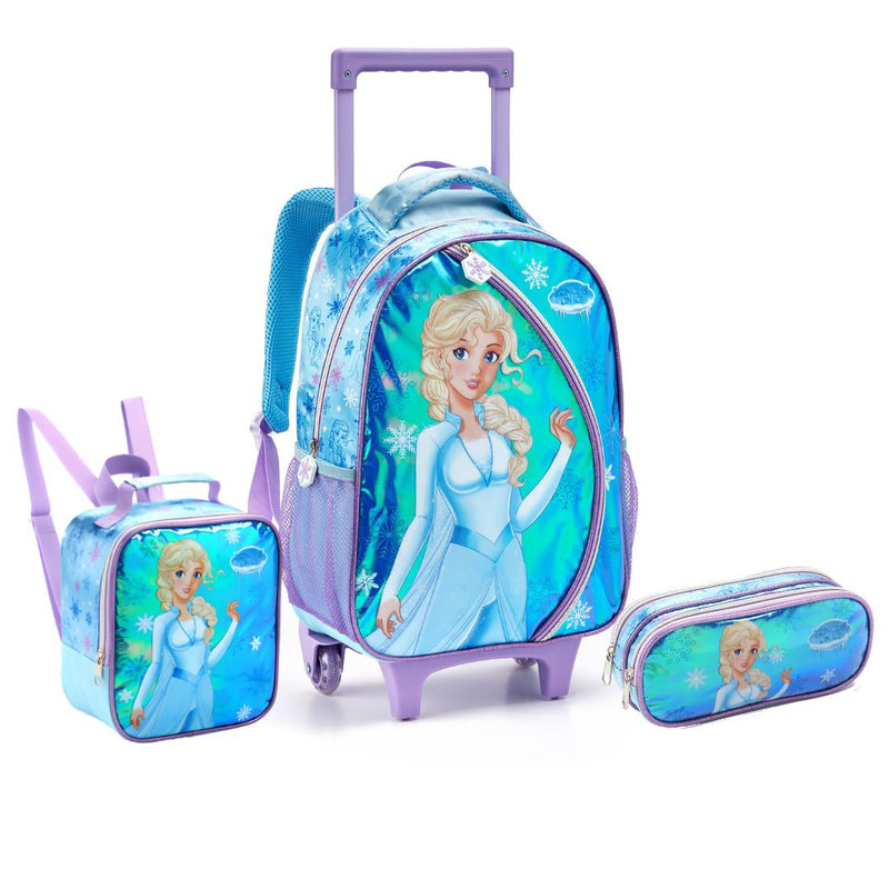 Kit Mochila de Carrinho Infantil Princesa do Gelo Frozen Lancheira Térmica Estojo com Compartimento Feminino Meninas Seanite