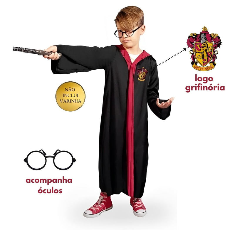 Fantasia Harry Potter Infantil Hogwarts Capa Manto Óculos Baby Blink