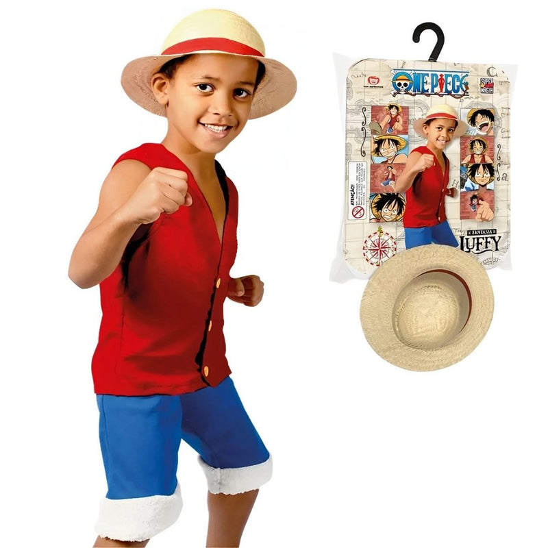 Fantasia Infantil Luffy One Piece Anime Chapéu Palha Pirata Nova Blink