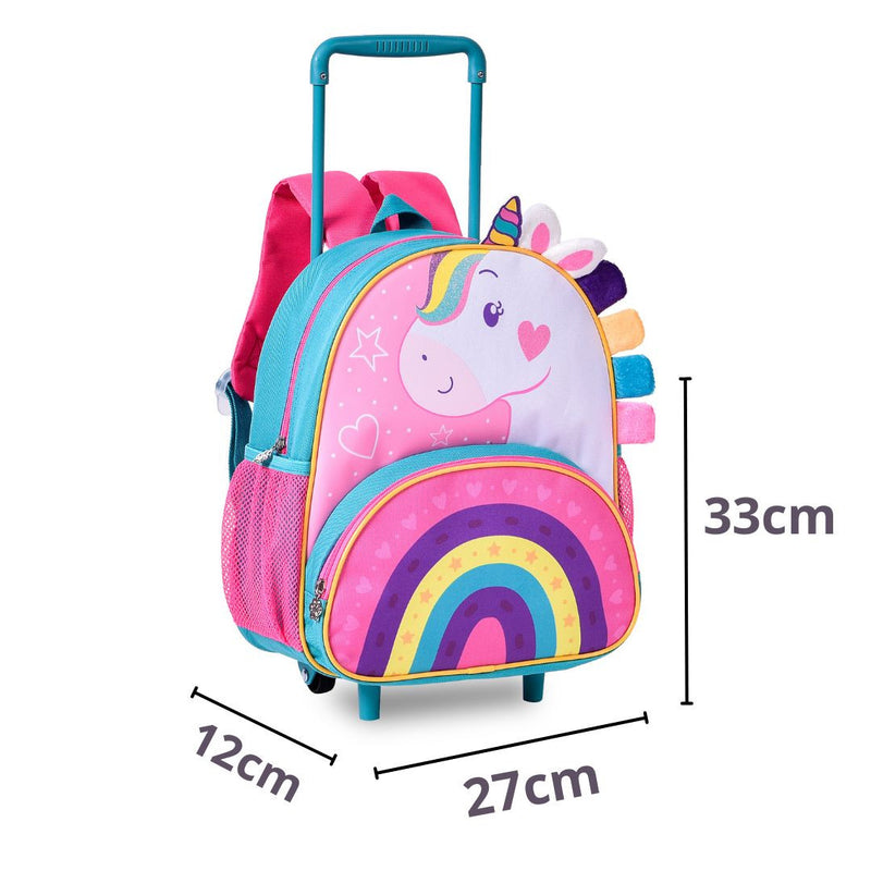 Mochila de Carrinho Unicórnio Fashion Feminino Meninas Rosa Crina Colorida Clio