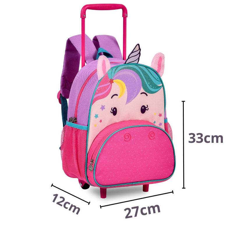 Mochila de Carrinho Unicórnio Fashion Feminino Meninas Rosa Crina Colorida Clio