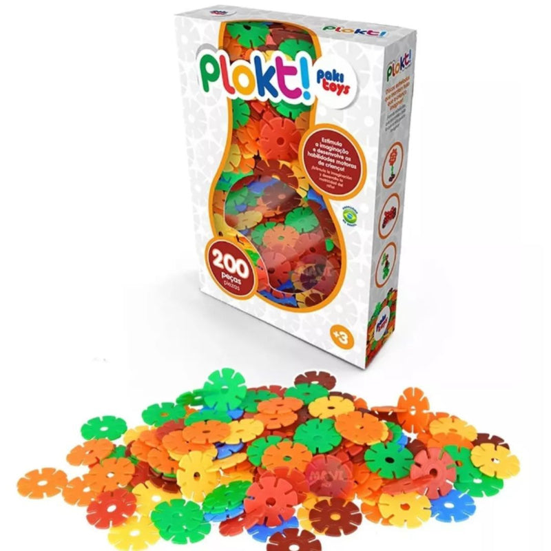 Brinquedo de Montar Plokt 200 Peças Discos Formatos Educativo Criativo Coloridos Infantil PakiiToys