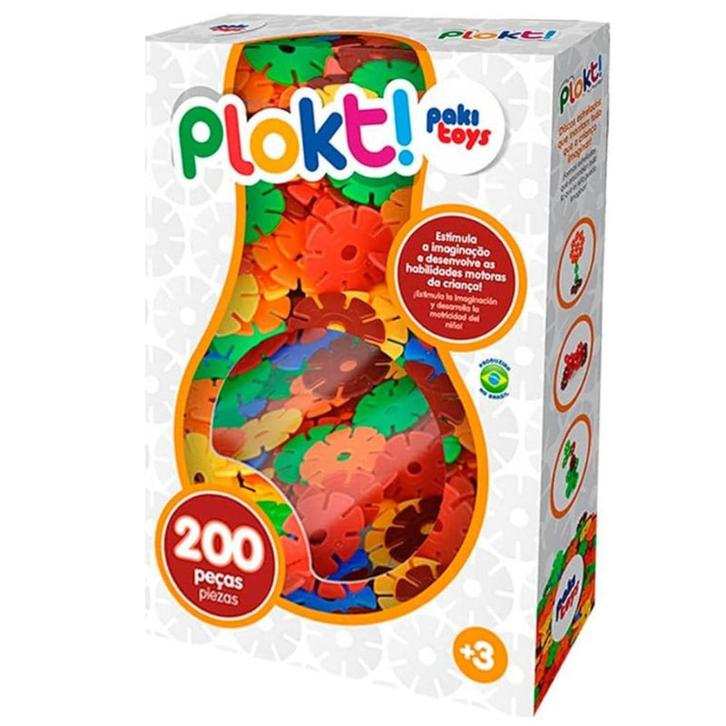 Brinquedo de Montar Plokt 200 Peças Discos Formatos Educativo Criativo Coloridos Infantil PakiiToys