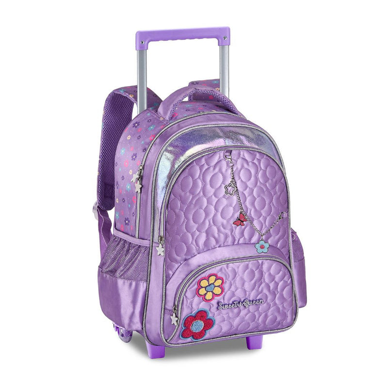 Mochila de Carrinho Bolsa Mala de Rodinhas Feminino Juvenil Roxo Escolar Clio