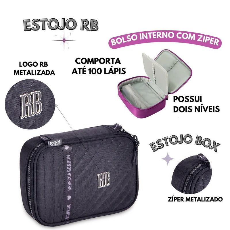 Estojo box Rebecca Bonbon Preto Rosa Lilás Feminino Fashion Juvenil Clio