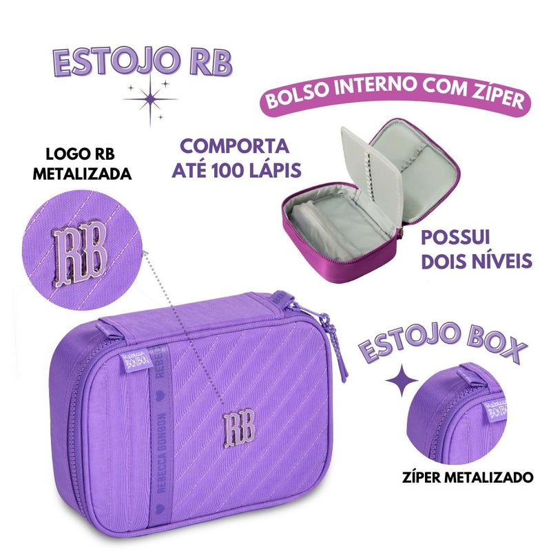 Estojo box Rebecca Bonbon Preto Rosa Lilás Feminino Fashion Juvenil Clio