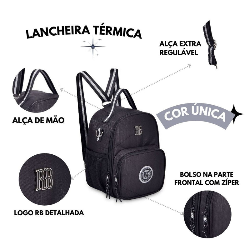 Lancheira Térmica Rebecca Bonbon Preto Lanchinho Feminino Fashion Escolar Meninas Clio