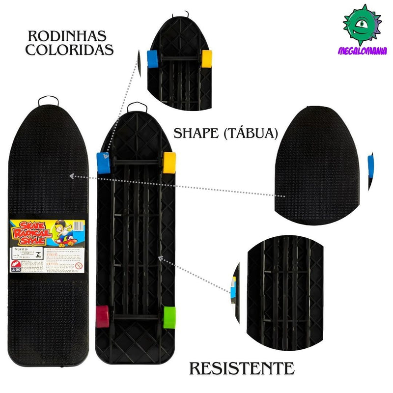 Brinquedo Skate Infantil Rodinhas Coloridas Masculino Diversão Lugo Brinquedos