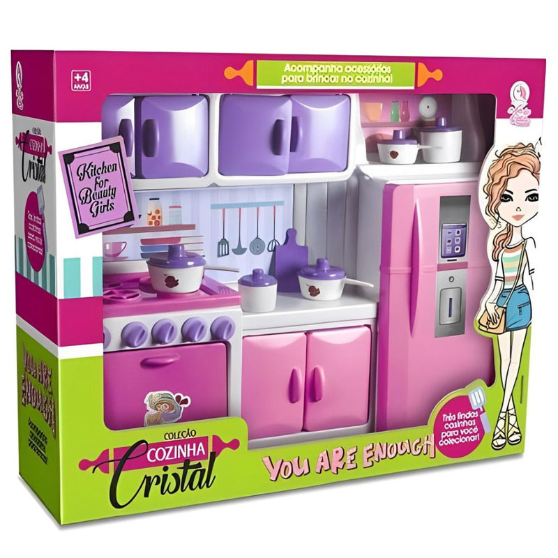 Brinquedo Coleção Cozinha Cristal Fogão Armário Geladeira Utensilios Meninas Infantil Lua de Cristal