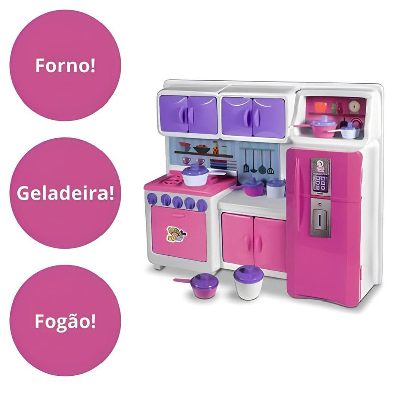 Brinquedo Coleção Cozinha Cristal Fogão Armário Geladeira Utensilios Meninas Infantil Lua de Cristal