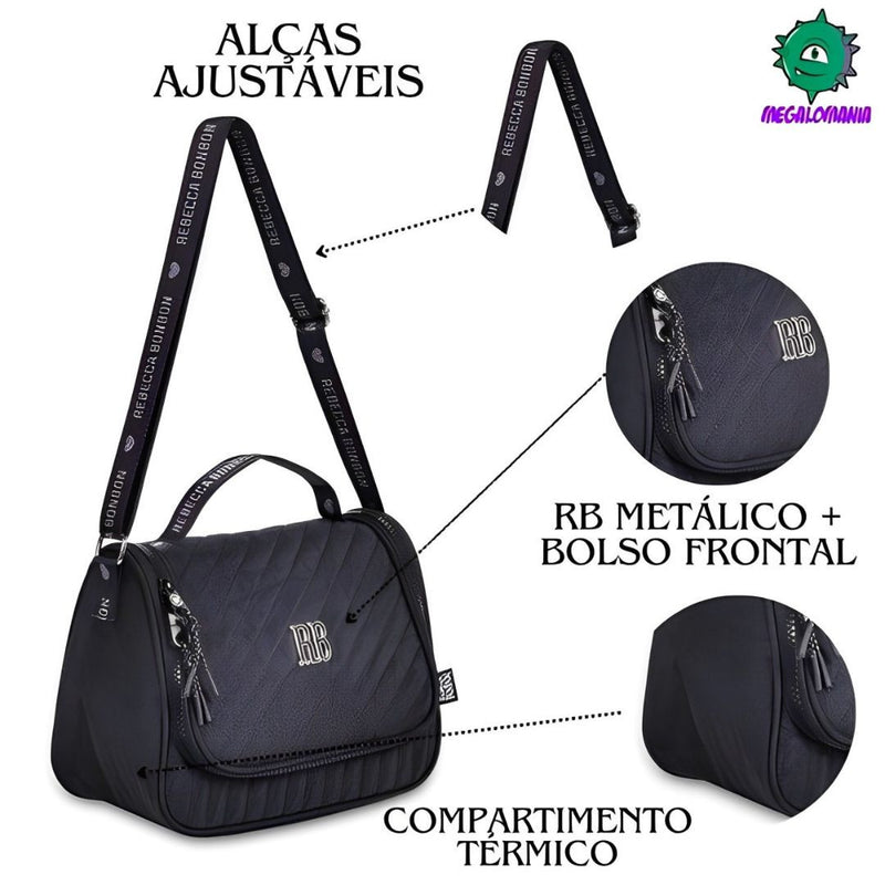 Lancheira Térmica Duas Alças Preto Rosa Lilás Fashion Meninas Juvenil Lanchinho Clio