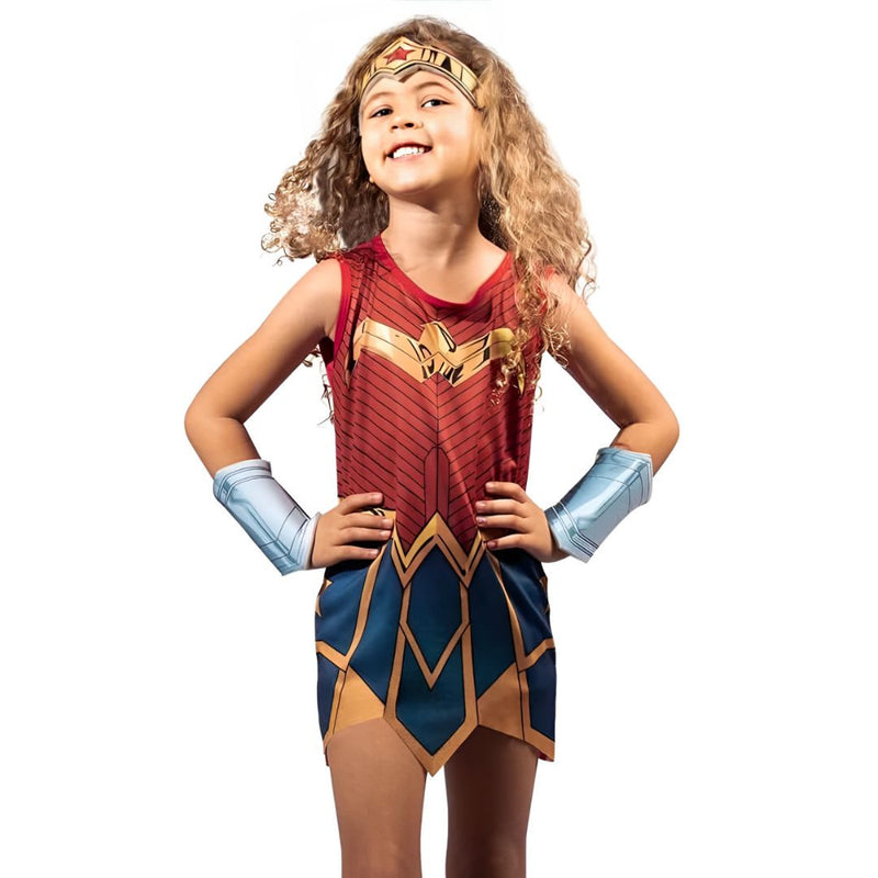 Fantasia Infantil Mulher Maravilha Wonder Woman Dc Comics Tiara Bracelete Novablink