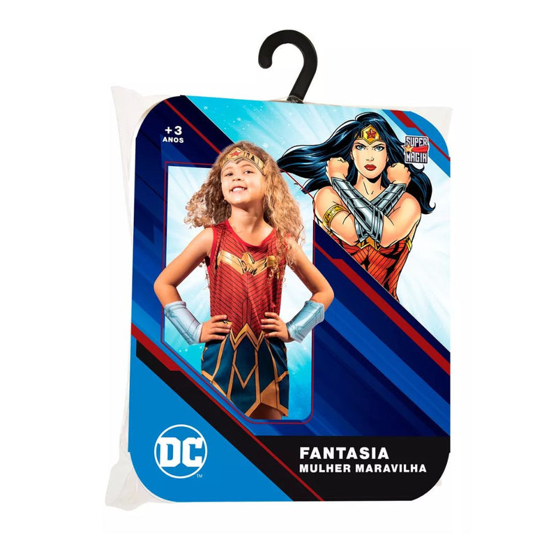 Fantasia Infantil Mulher Maravilha Wonder Woman Dc Comics Tiara Bracelete Novablink