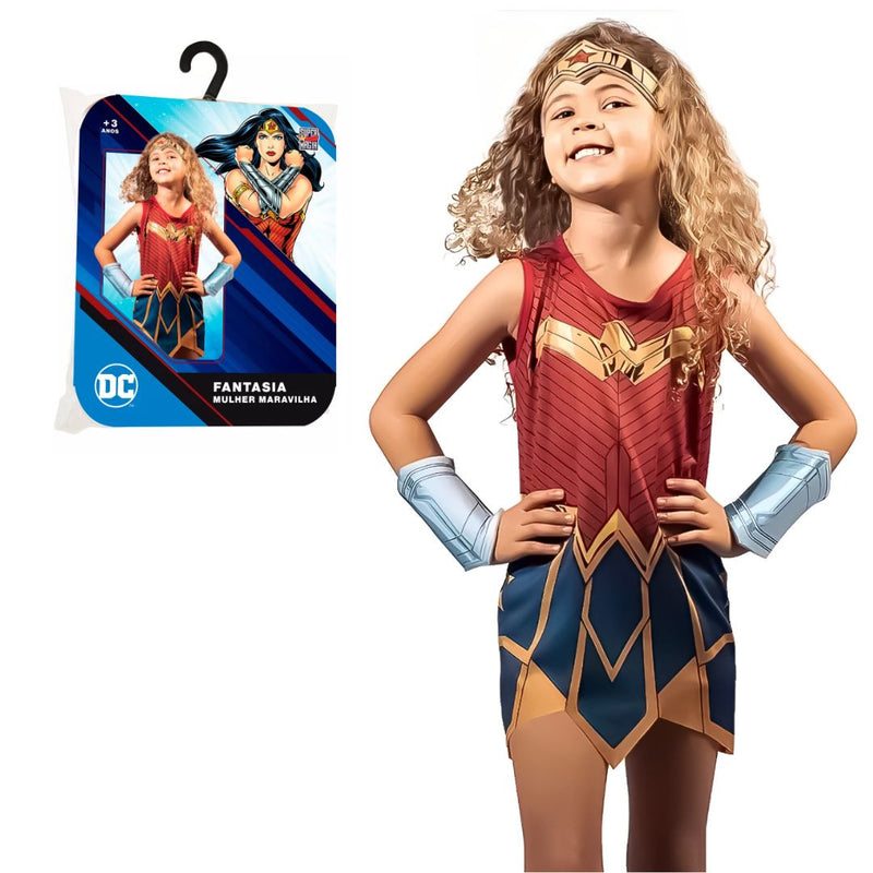 Fantasia Infantil Mulher Maravilha Wonder Woman Dc Comics Tiara Bracelete Novablink