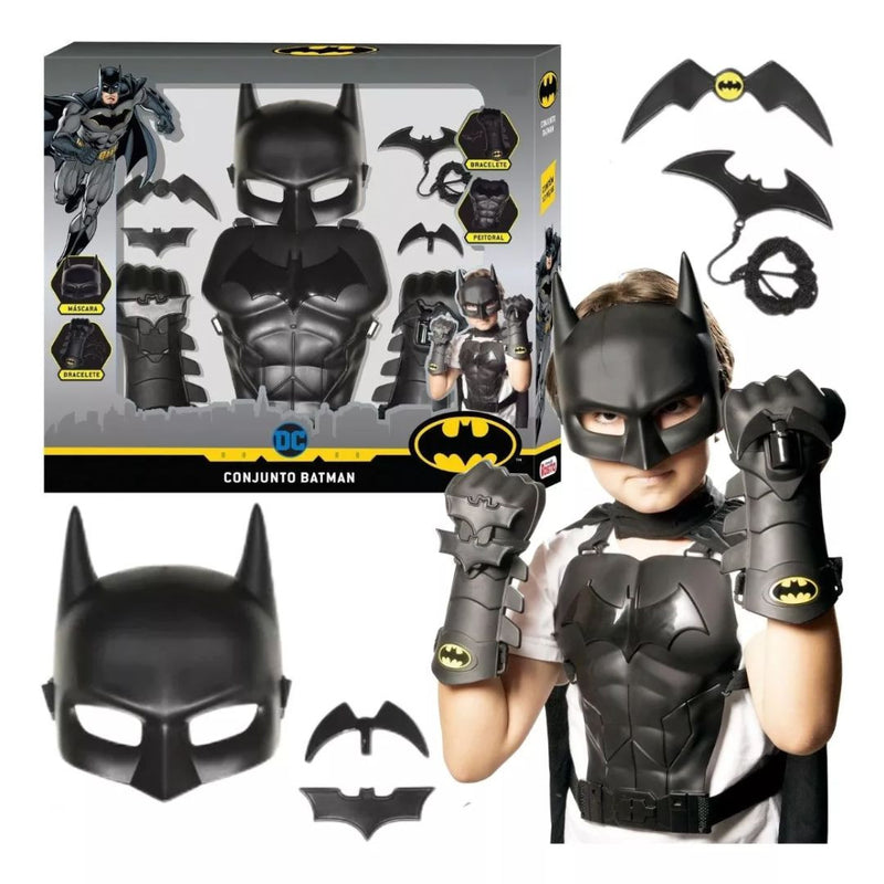 Conjunto Batman Fantasia DC Comics Super - Herói Infantil Criança Masculino Novabrink