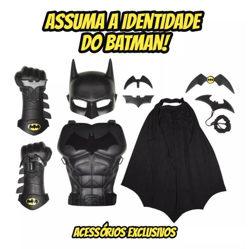 Conjunto Batman Fantasia DC Comics Super - Herói Infantil Criança Masculino Novabrink