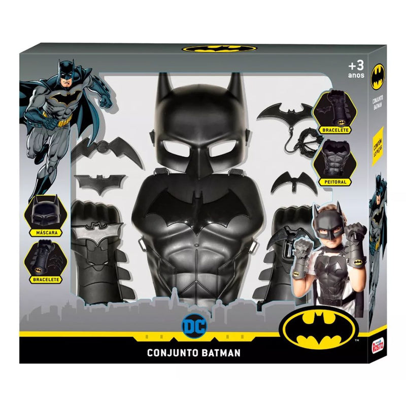 Conjunto Batman Fantasia DC Comics Super - Herói Infantil Criança Masculino Novabrink