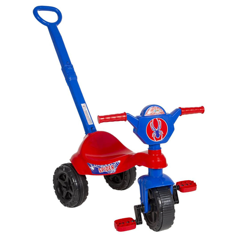 Brinquedo Carrinho de Passeio Pedal Infantil Kemotoca Spider c/ Haste Menino Homem - Aranha Kendy