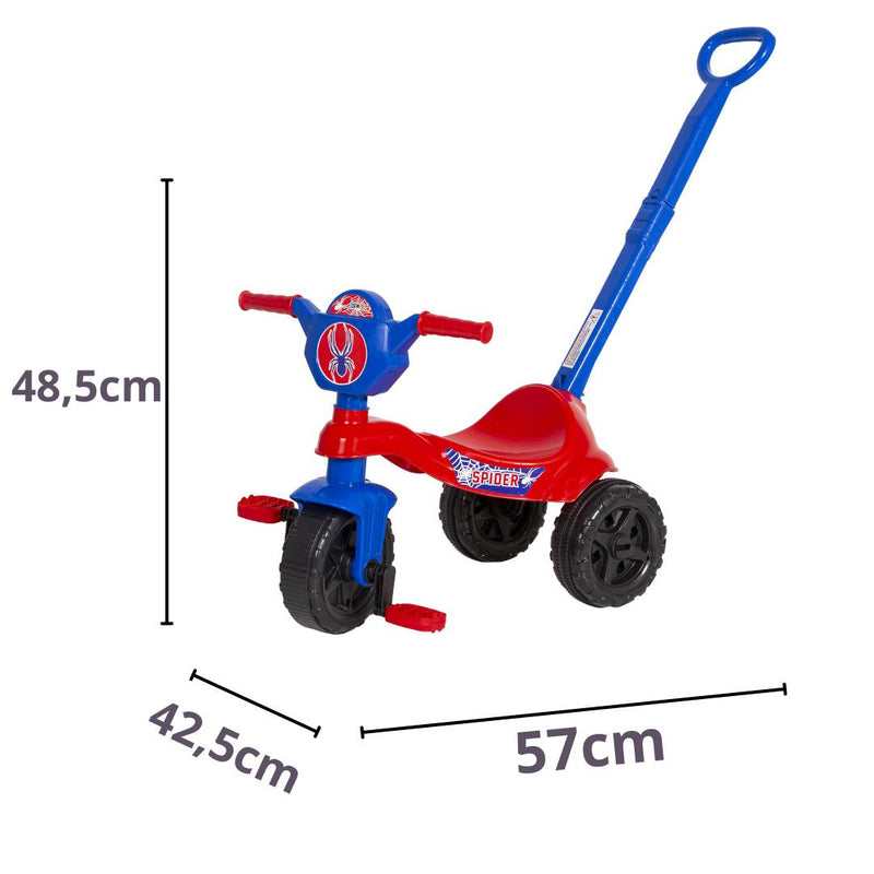 Brinquedo Carrinho de Passeio Pedal Infantil Kemotoca Spider c/ Haste Menino Homem - Aranha Kendy