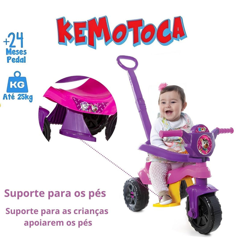 Brinquedo Carrinho de Passeio Pedal Infantil Kemotoca Baby Dog Rosa Feminino Triciclo Kendy