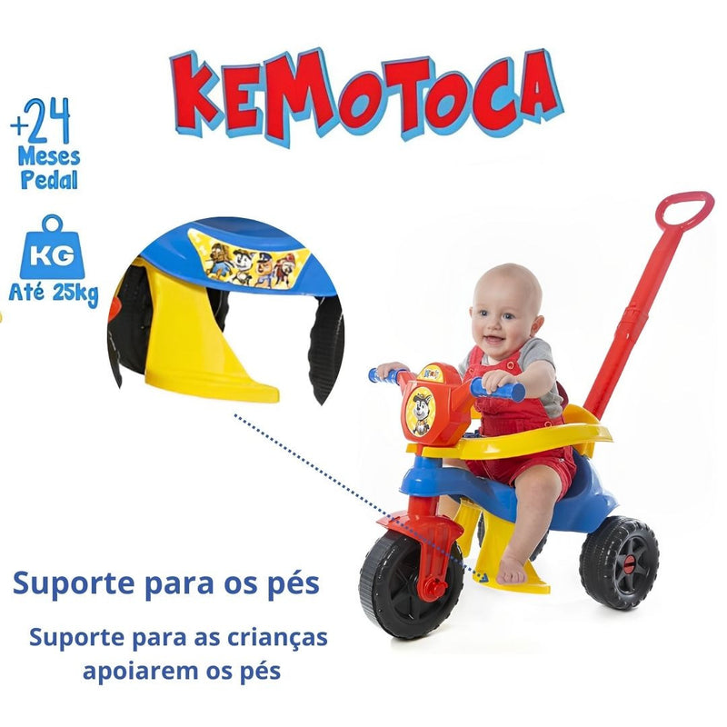 Brinquedo Carrinho de Passeio Infantil Kemotoca Baby Dog Azul Masculino Triciclo Kendy