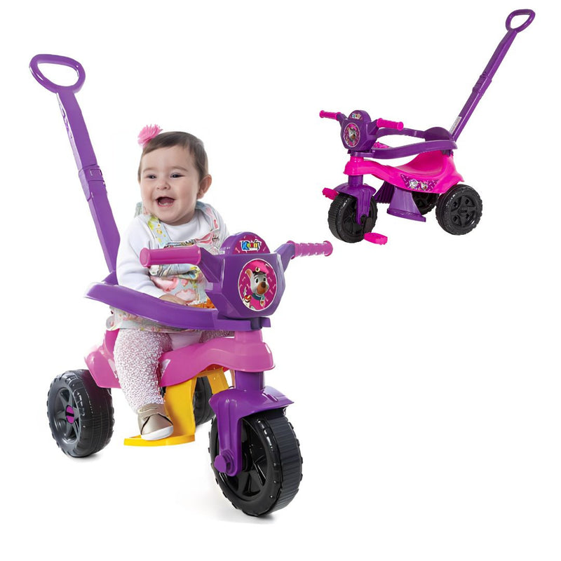 Brinquedo Carrinho de Passeio Pedal Infantil Kemotoca Baby Dog Rosa Feminino Triciclo Kendy