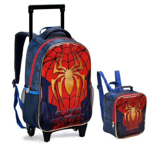 Kit Mochila de Carrinho Infantil Super Spider Aranha Homem Mala Bolsa Lancheira Térmica Escolar Masculino Seanite