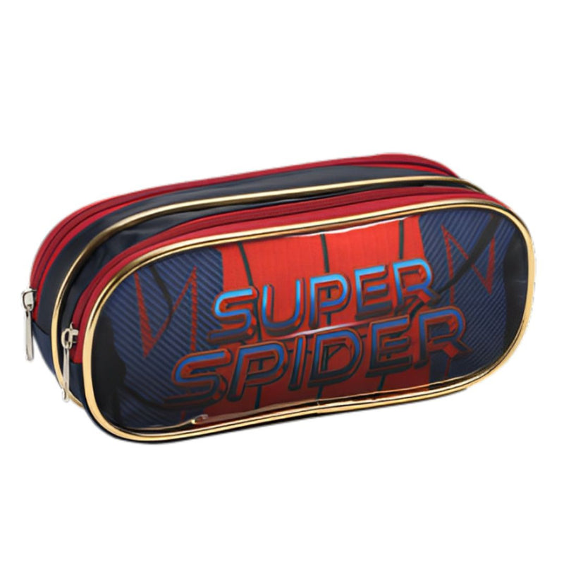 Kit Mochila de Carrinho Infantil Super Spider Aranha Homem Mala Bolsa Estojo com Dois Compartimentos Escolar Masculino Menino Seanite