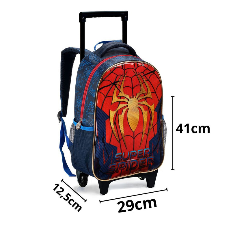 Kit Mochila de Carrinho Infantil Super Spider Aranha Homem Mala Bolsa Lancheira Térmica Estojo com Dois Compartimentos Escolar Masculino Menino Seanite