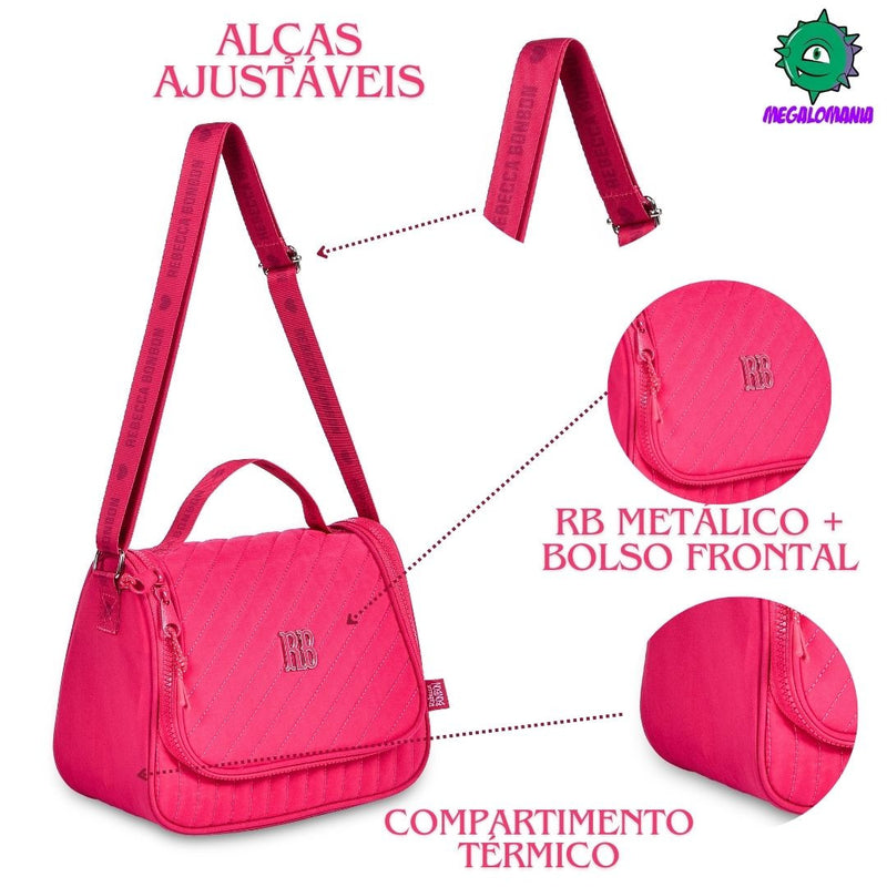 Lancheira Térmica Duas Alças Preto Rosa Lilás Fashion Meninas Juvenil Lanchinho Clio