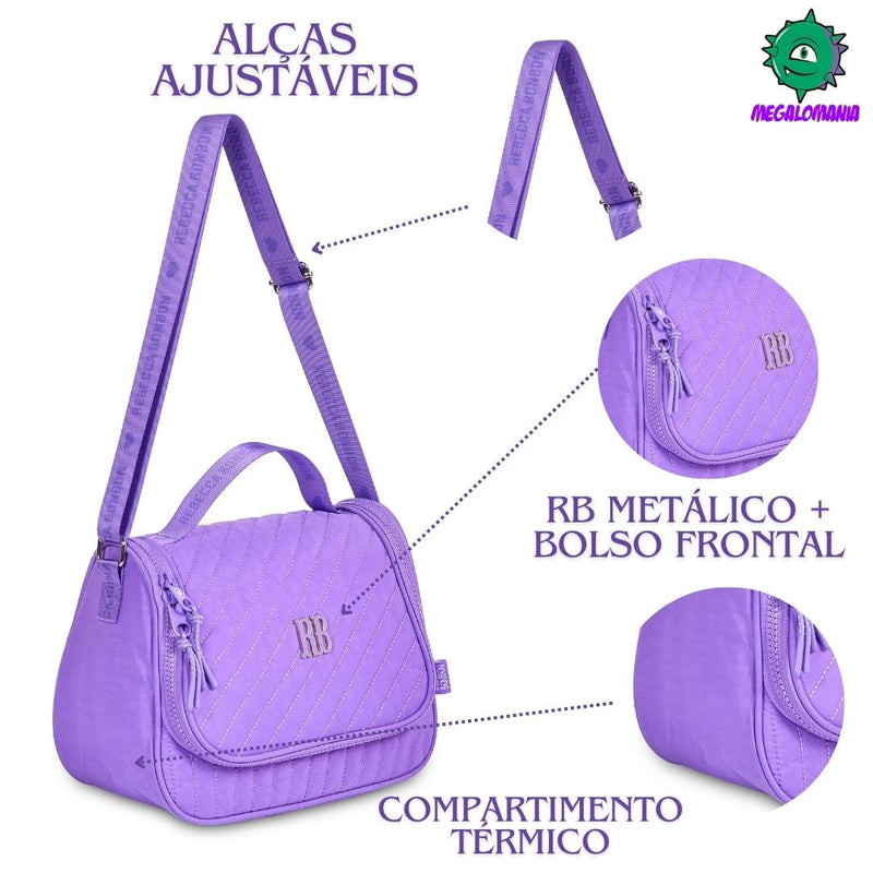 Lancheira Térmica Duas Alças Preto Rosa Lilás Fashion Meninas Juvenil Lanchinho Clio