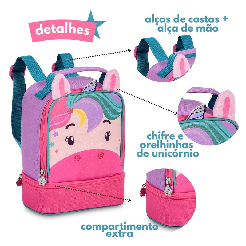 Lancheira de Costa Unicórnio I Unicórnio II Coloridos Fashion Meninas Infantil Clio