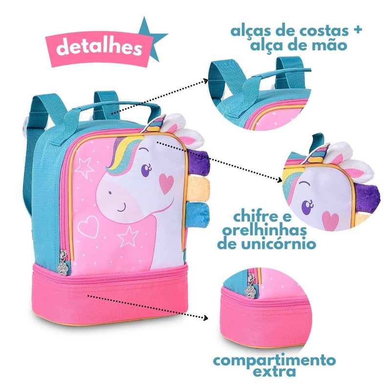 Lancheira de Costa Unicórnio I Unicórnio II Coloridos Fashion Meninas Infantil Clio