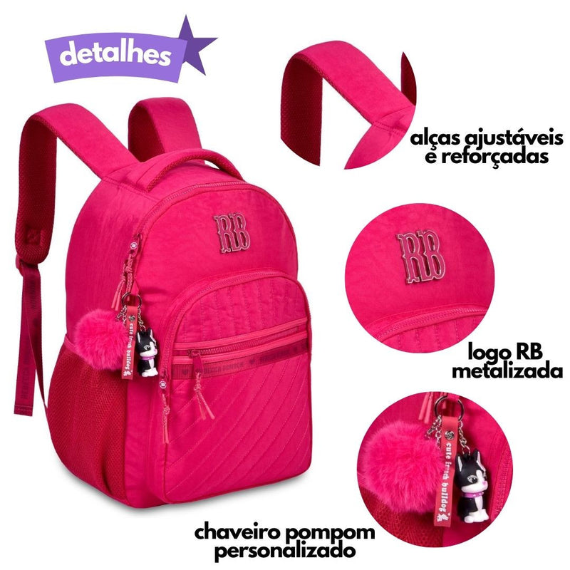 Mochila de Costas Mala Bolsa Rebecca Bonbon Preto Rosa Lilás Fashion Meninas Clio