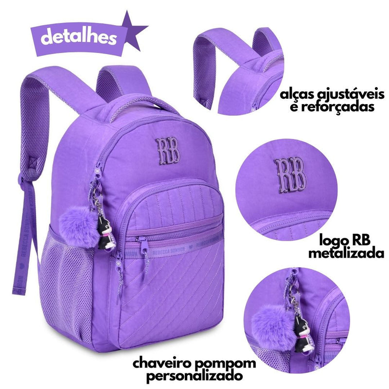 Mochila de Costas Mala Bolsa Rebecca Bonbon Preto Rosa Lilás Fashion Meninas Clio