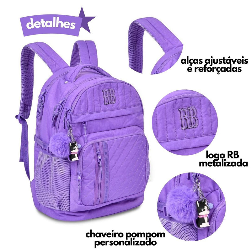 Mochila de Costas Mala Bolsa Rebecca Bonbon Preto Rosa Lillás Fashion Meninas Clio