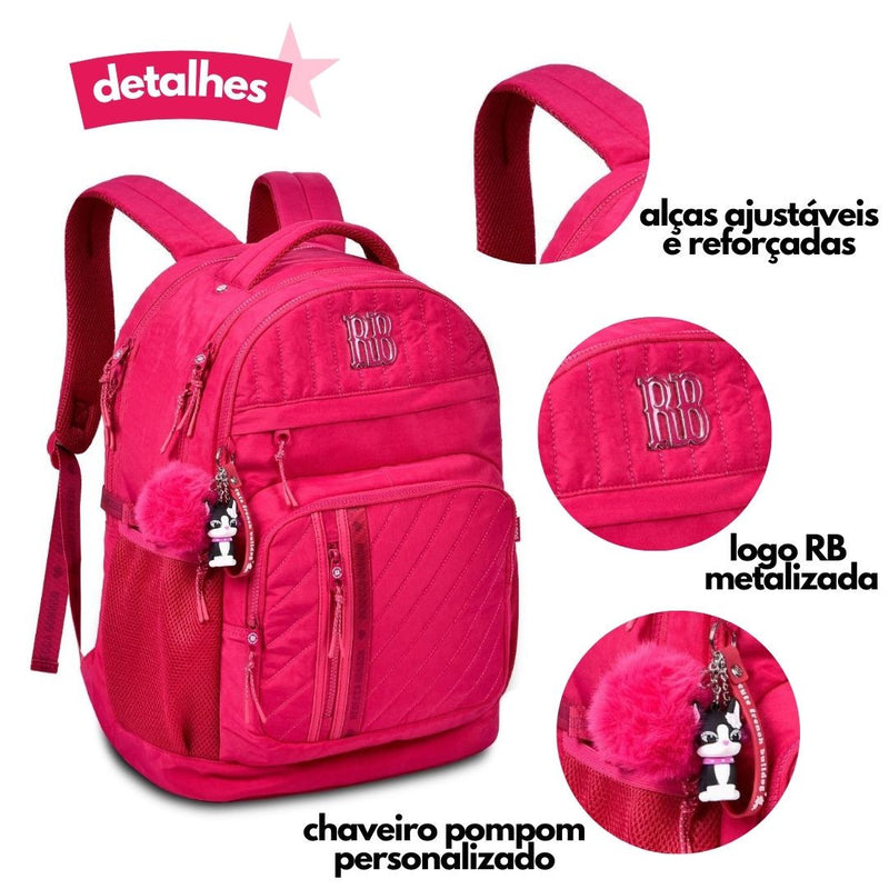 Mochila de Costas Mala Bolsa Rebecca Bonbon Preto Rosa Lillás Fashion Meninas Clio