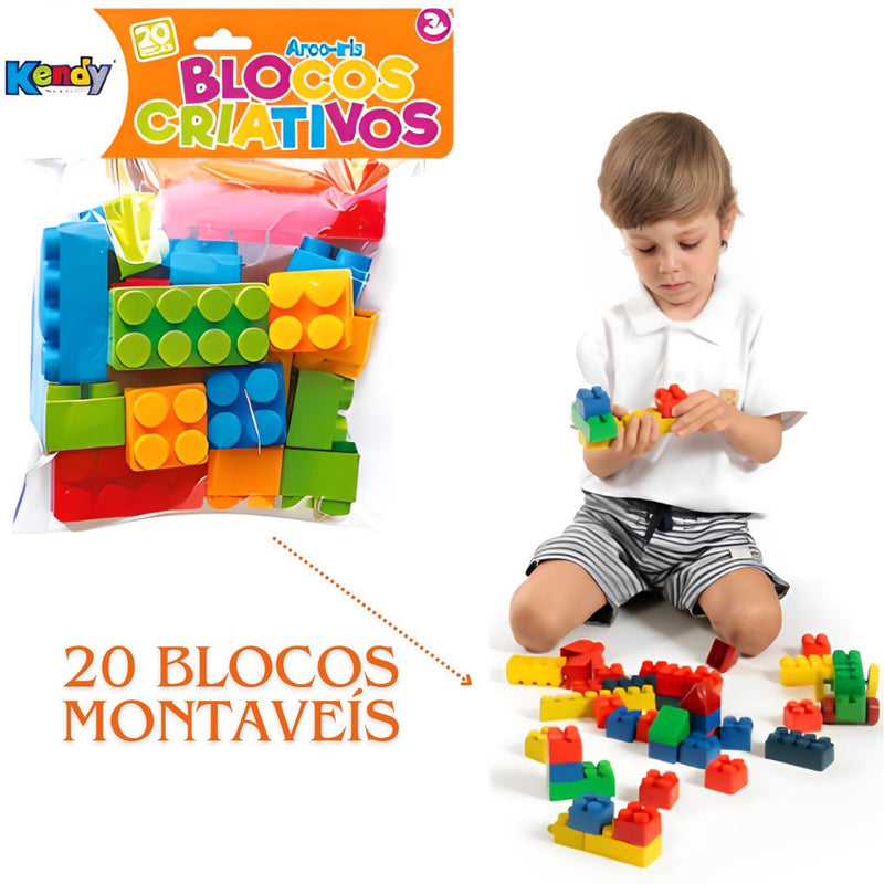 Brinquedo Bloco Criativo c/20 Peças Infantil Montar Encaixar Kendy