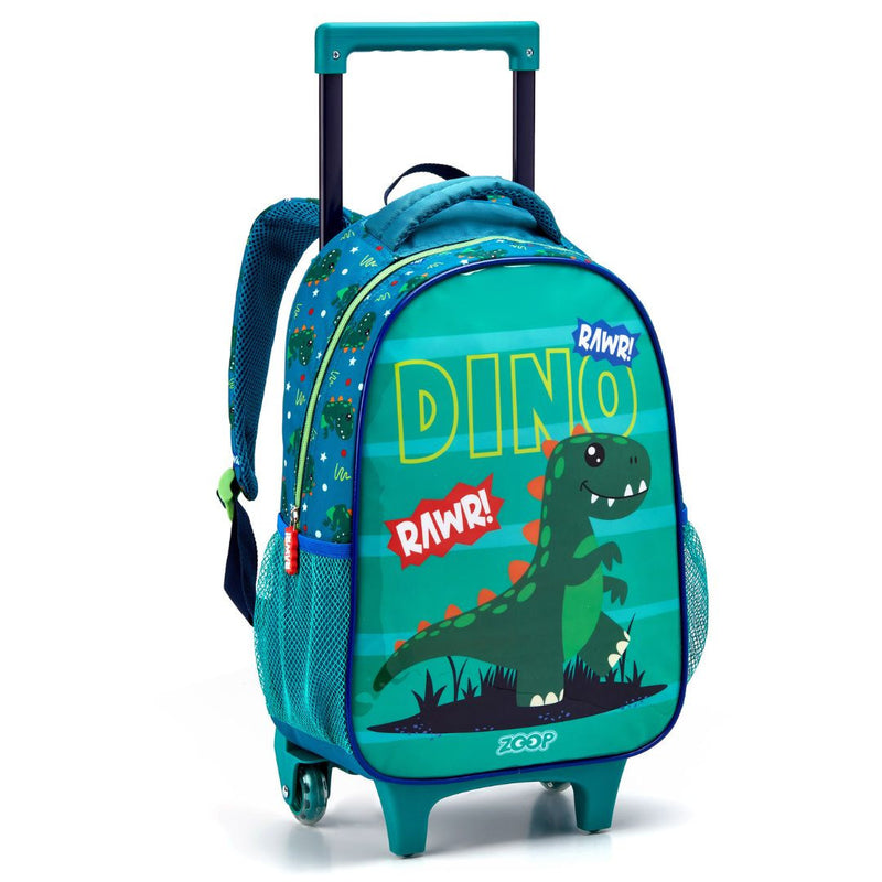 Kit Mochila de Carrinho Dinossauro Verde Mala Bolsa Lancheira Térmica Meninos Masculino Seanite