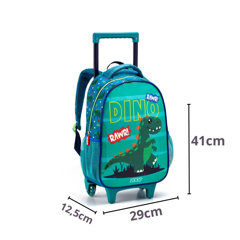 Kit Mochila de Carrinho Dinossauro Verde Mala Bolsa Lancheira Térmica Meninos Masculino Seanite