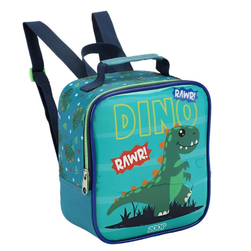 Kit Mochila De Carrinho Infantil Dinossauro Verde Lancheira Térmica Estojo Dois Compartimentos Crianças Masculino Seanite