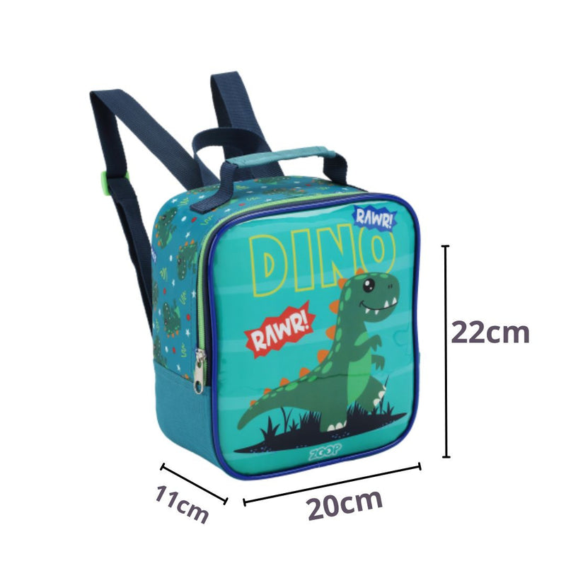 Kit Mochila de Carrinho Dinossauro Verde Mala Bolsa Lancheira Térmica Meninos Masculino Seanite