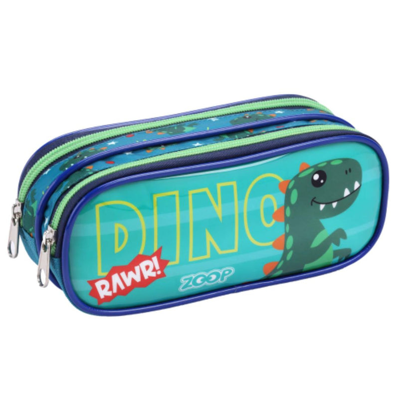 Kit Mochila de Carrinho Dinossauro Verde Estojo Infantil com Dois Compartimentos Masculino Meninos Crianças Seanite