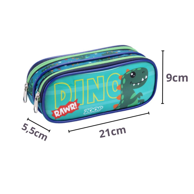 Kit Mochila De Carrinho Infantil Dinossauro Verde Lancheira Térmica Estojo Dois Compartimentos Crianças Masculino Seanite