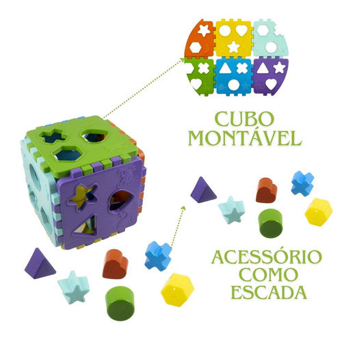 Brinquedo Educativo de Encaixar Cubo Educa Mais Didático Criança Infantil