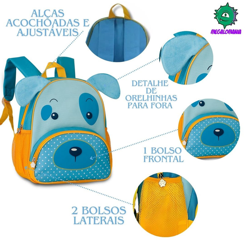 Mochila de Costas Bolsa Mala Infantil Menino Bebê Cachorrinho Dog Pets Clio