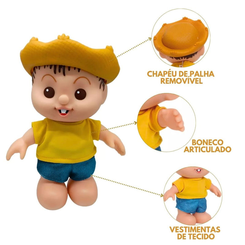 Boneco Chico Bento Brinquedo Iti Malia Vinil Menino Infantil Turma da Mônica Baby Blink